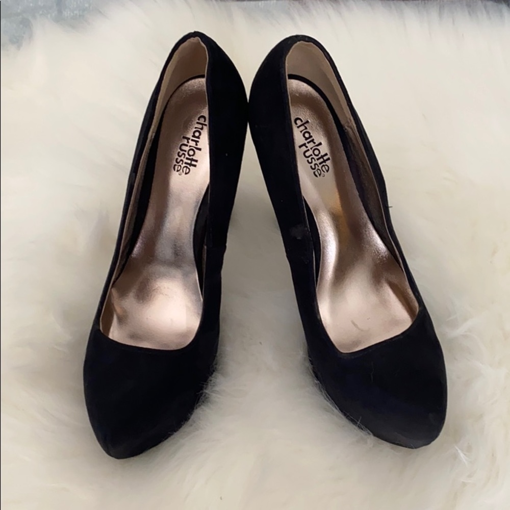 Black suede high heels
